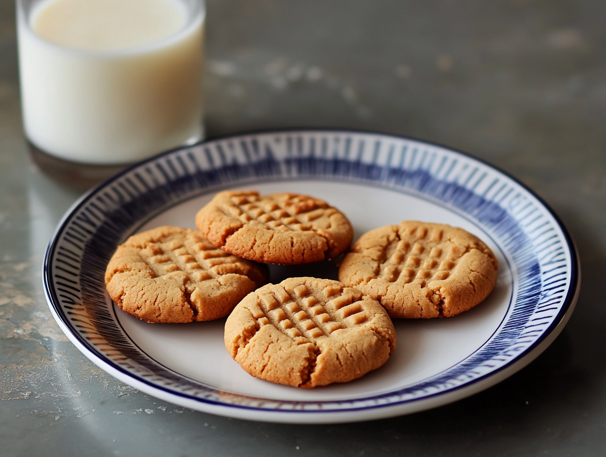 Freshly baked peanut butter cookies are being transferred from a baking sheet to a wire rack to cool completely. The cookies have slightly crisped edges and are perfectly round.