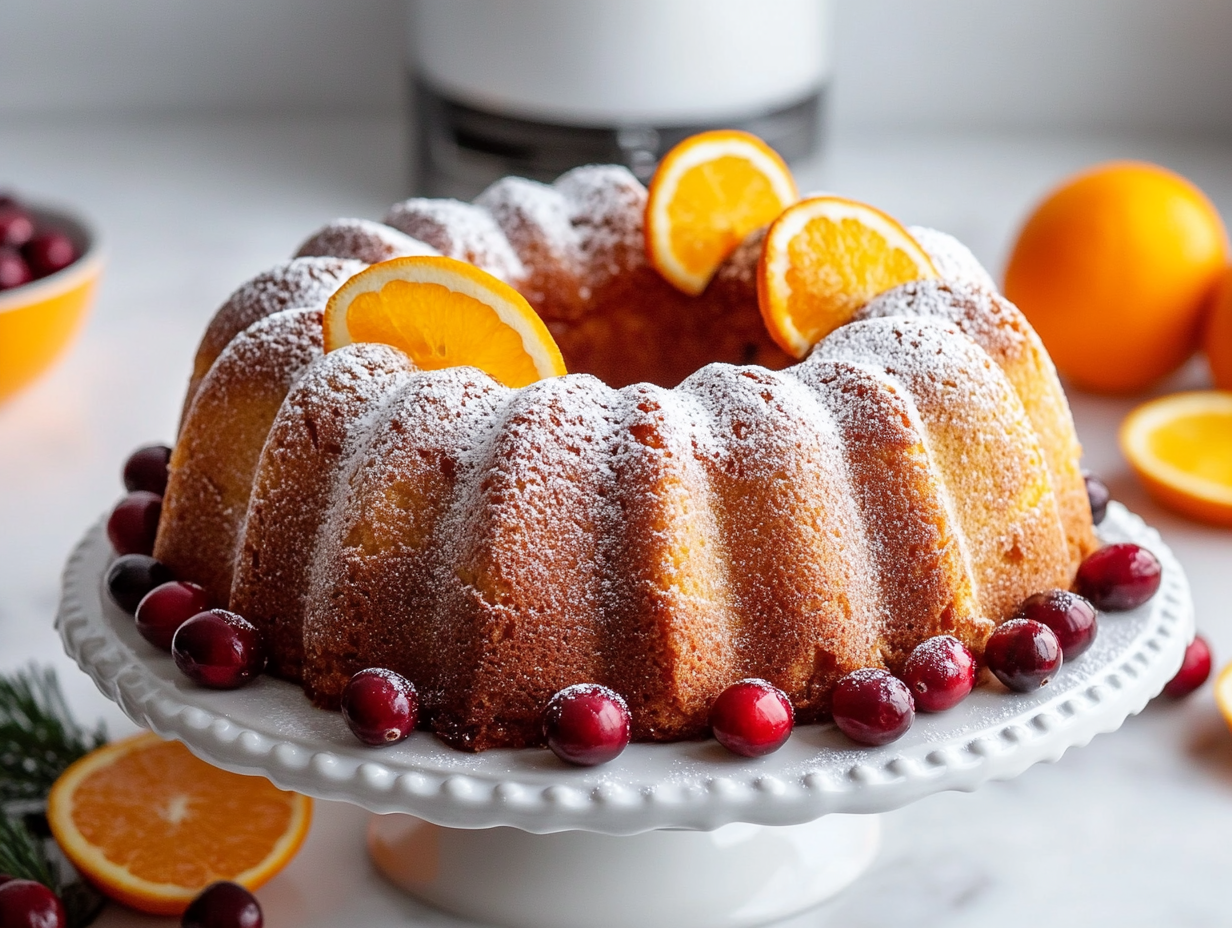 The Bundt cake being carefully inverted onto a wire rack on the white marble cooktop. The golden, moist cake remains perfectly intact, ready for further cooling.