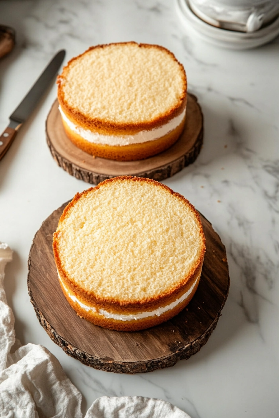 Slice each chilled cake