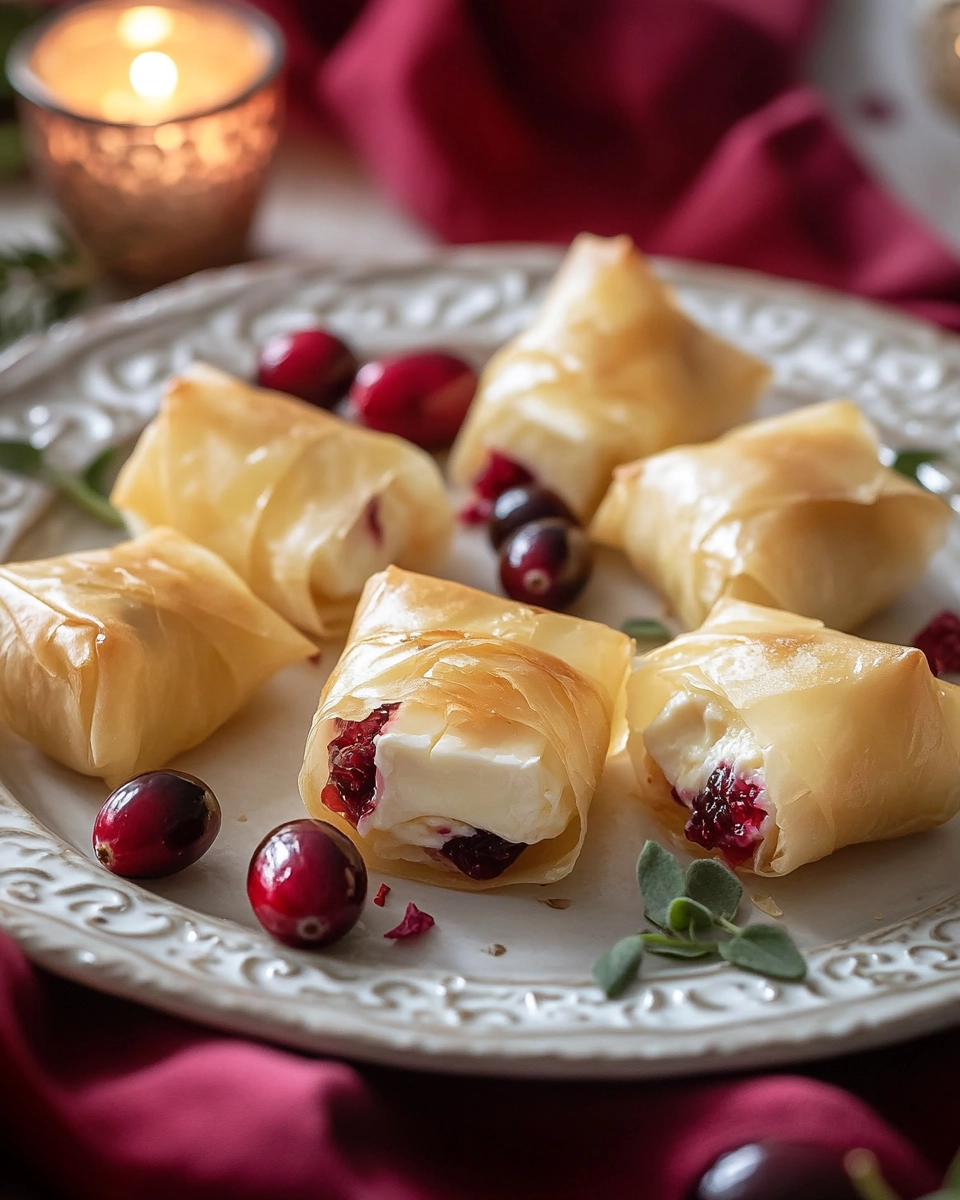 Crispy brie and cranberry rice paper bites