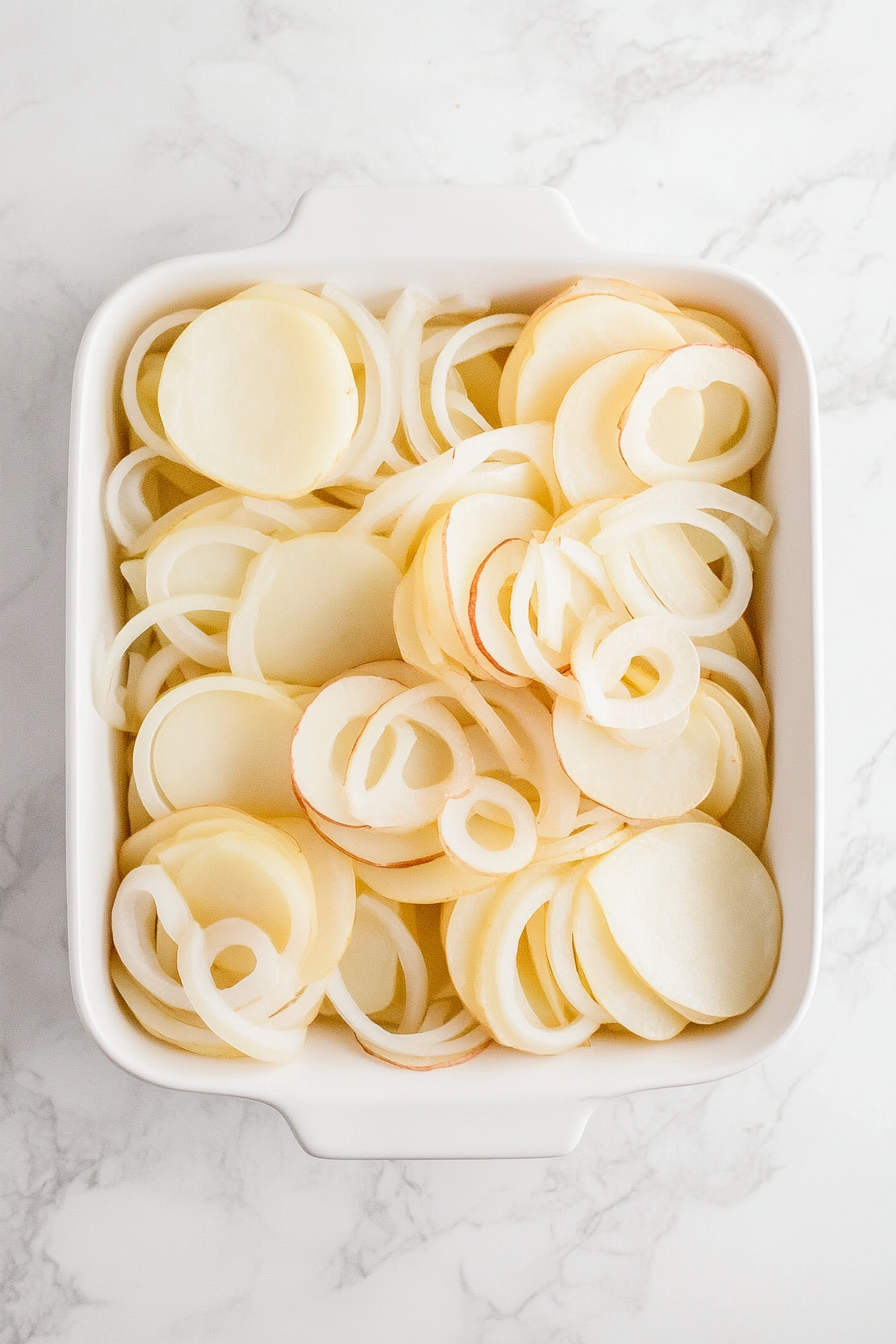 Layering Potatoes and Onions