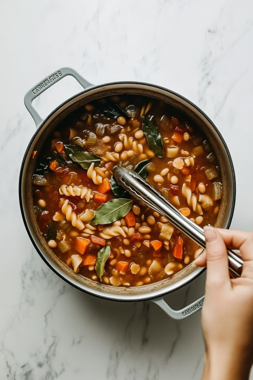 Remove from heat and take out the bay leaves