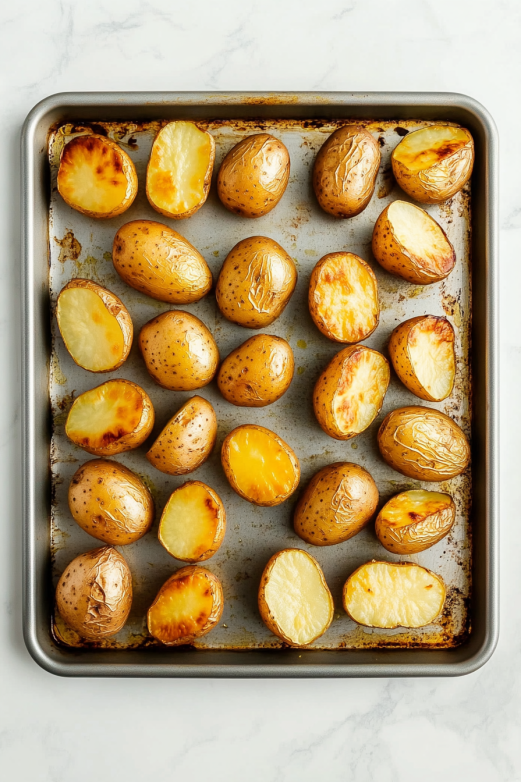 scrubbed potatoes on bakingsheet