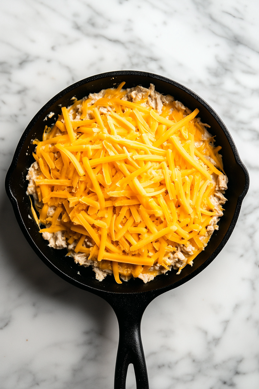 Stir in shredded cheddar cheese and mix until melted.