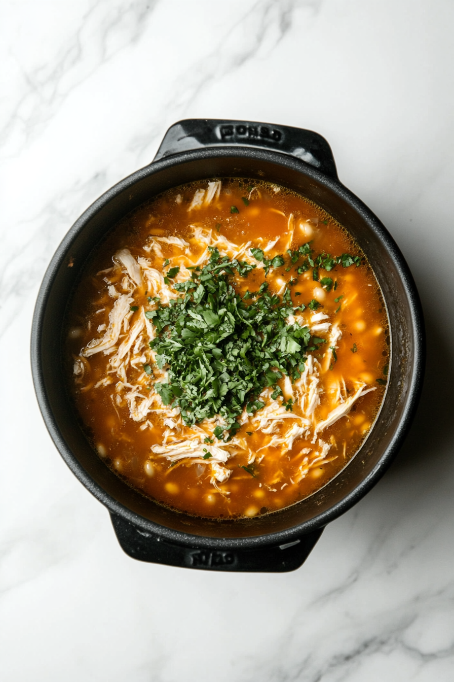 Return broth to the pot, add hominy, oregano, and shredded chicken; simmer for 20 minutes.
