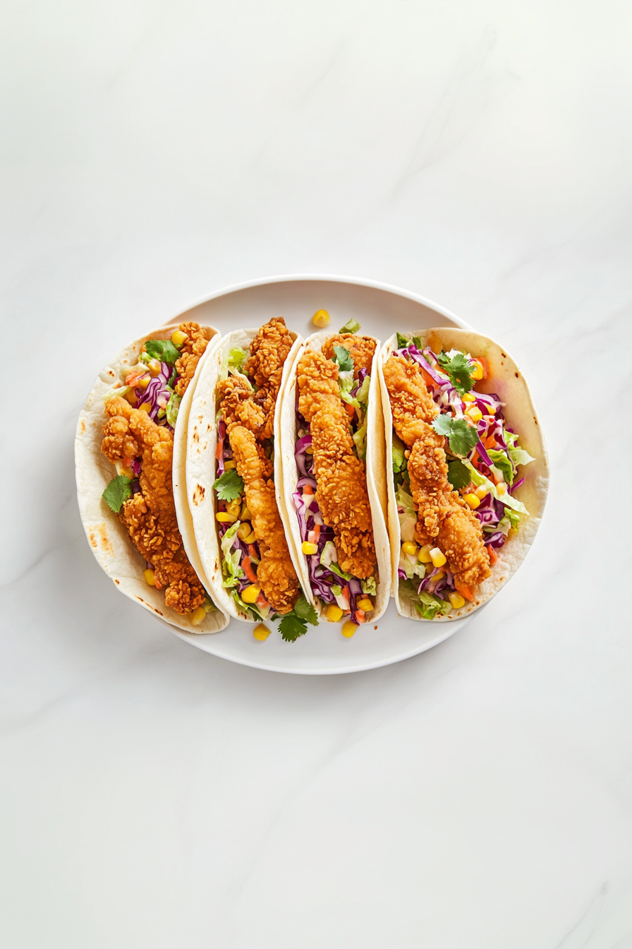 Irresistible Fried Chicken Tacos Recipe for Foodies: Warm tortillas, add fried chicken and slaw, and serve immediately.