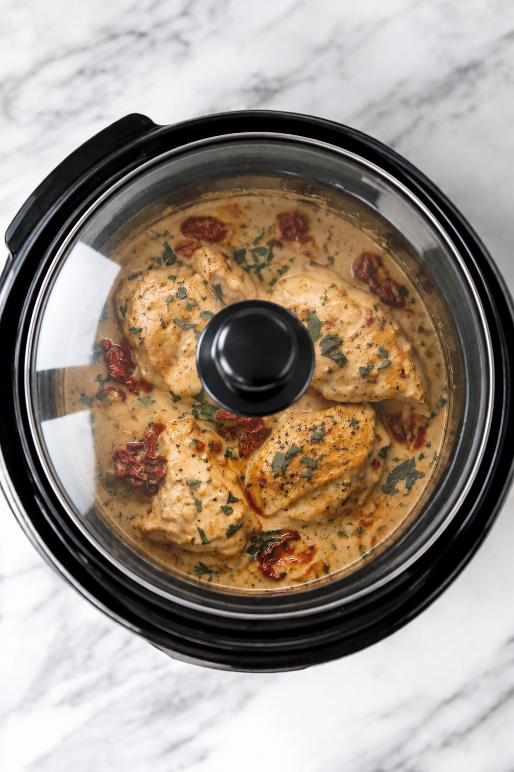 Cover and cook on LOW for 3 hours or HIGH for 1½ hours until chicken is fully cooked and tender