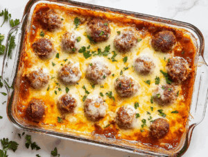 Easy Dump and Bake Meatball Casserole Recipe!