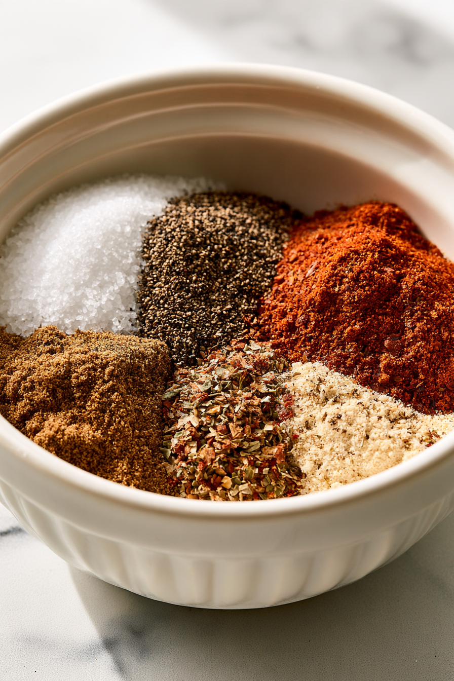 In a bowl, mix sea salt, black pepper, cumin, paprika, Italian seasoning, and garlic powder