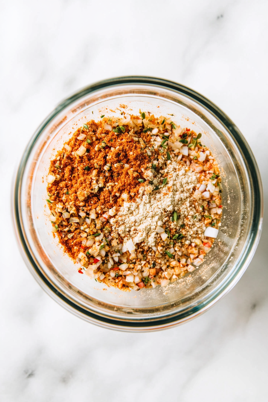 In a bowl, mix flour, paprika, garlic powder, onion powder, salt, and pepper.