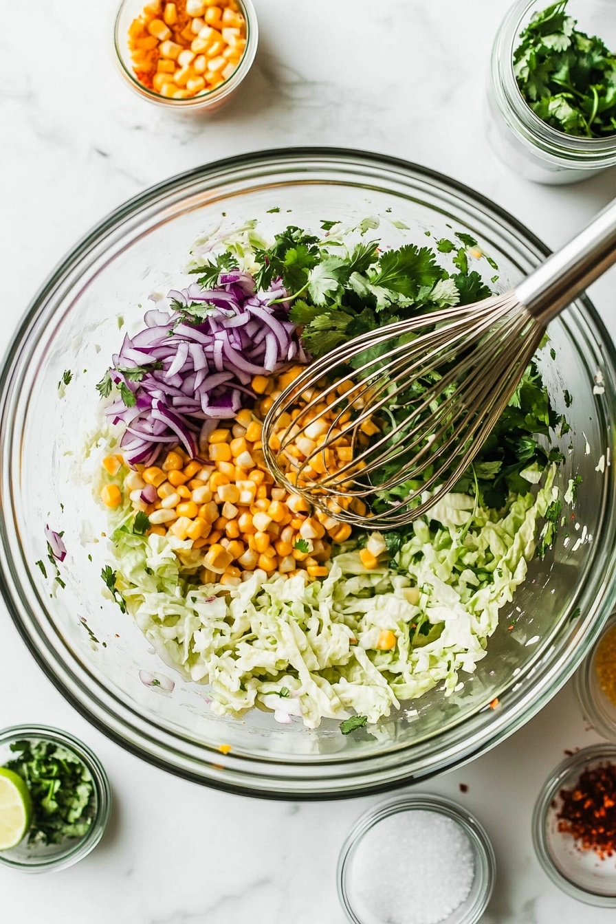 In a separate bowl, toss all slaw ingredients together.