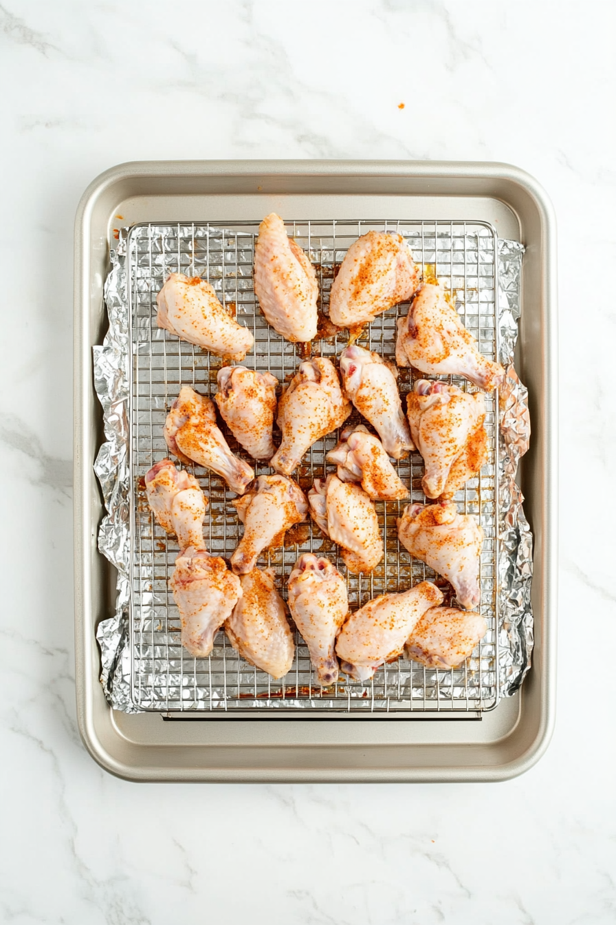 Line a baking sheet with foil and place a wire rack on top.