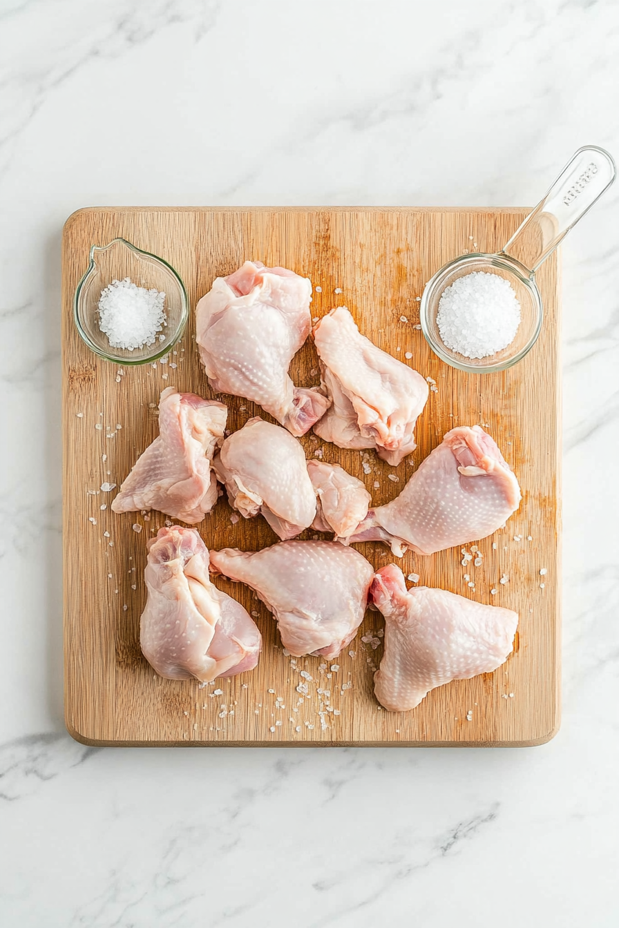 Season the chicken parts with kosher salt.