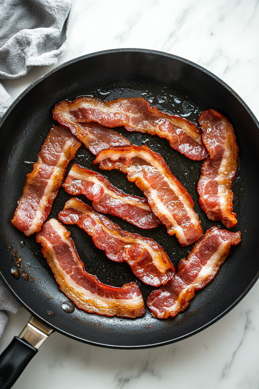 Cook the bacon in a skillet until crisp; drain on paper towels.