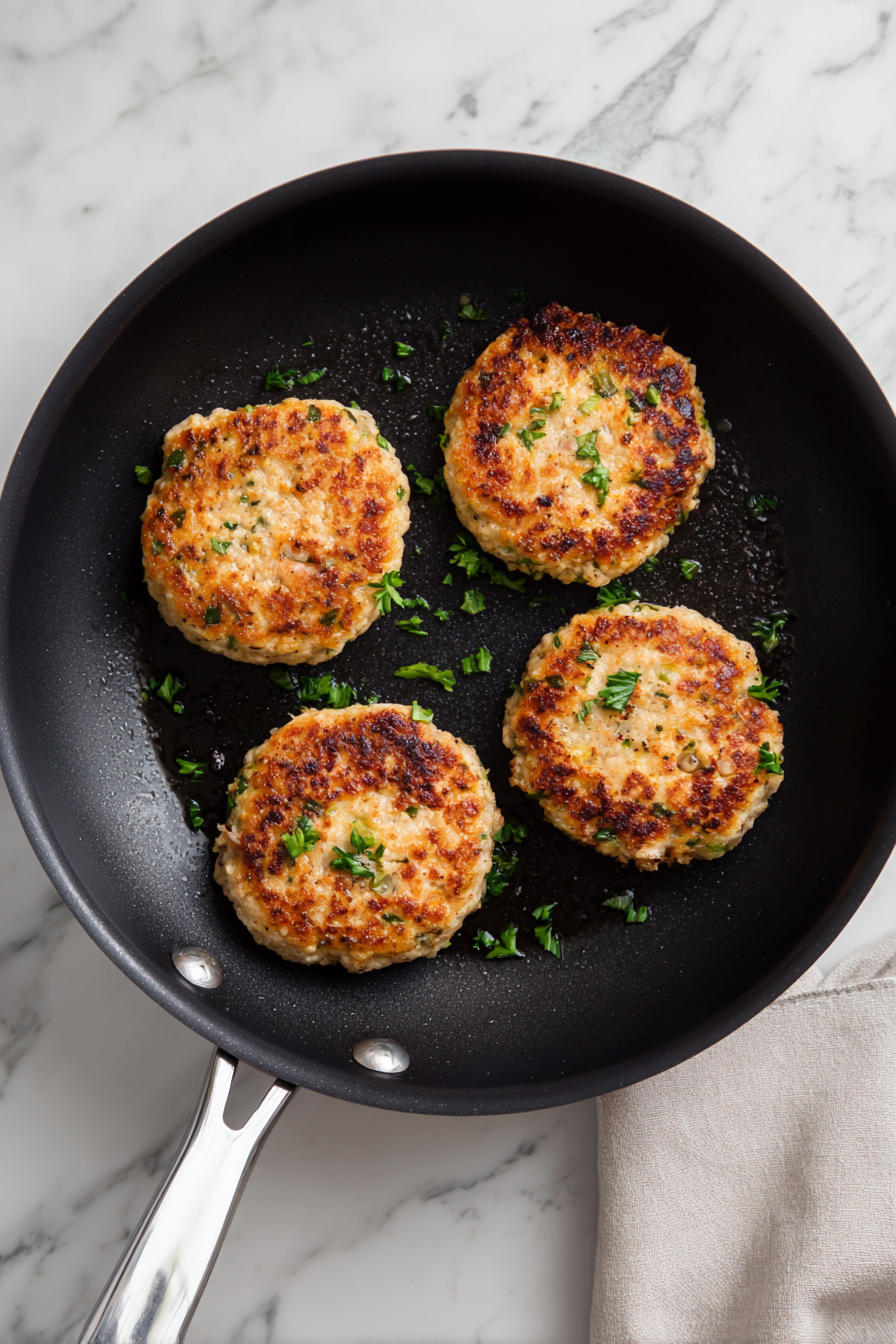 Place the patties in the skillet and cook for 5–7 minutes on each side.