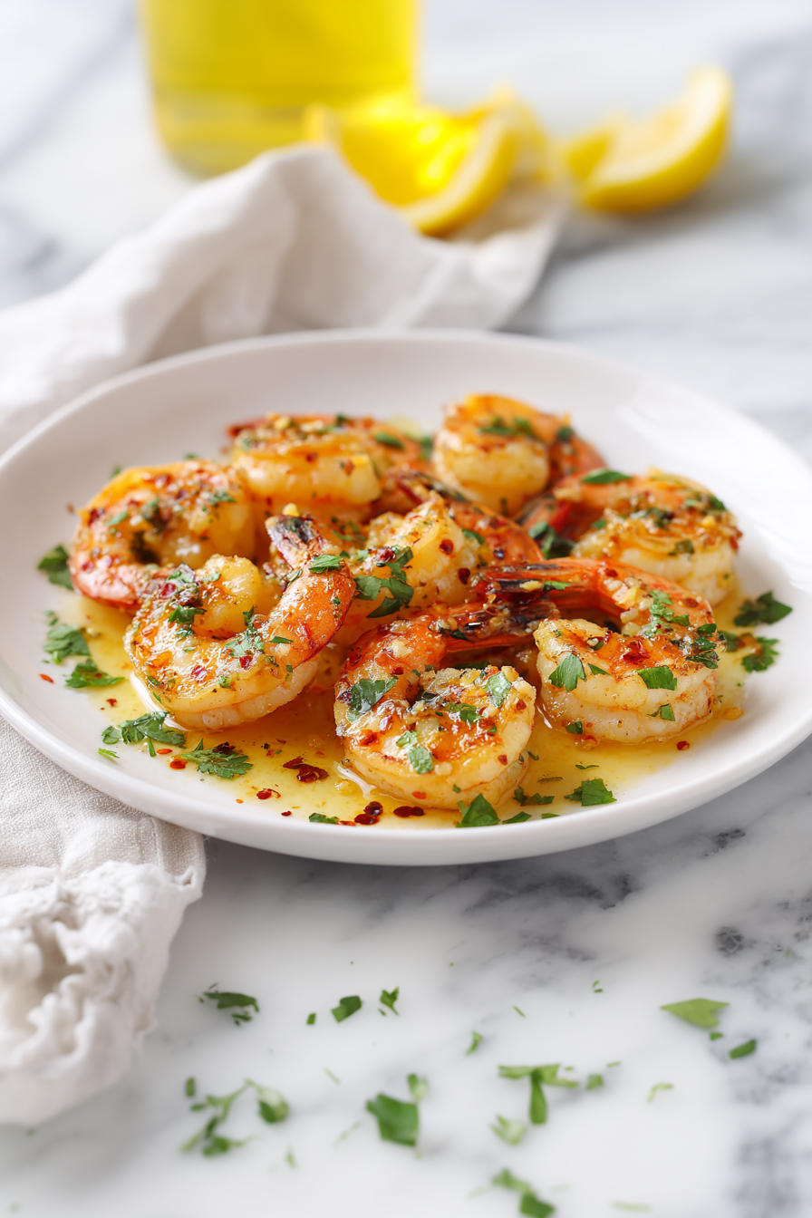 Easy and Spicy Lemon Garlic Shrimp Recipe! Serve immediately with rice, pasta, or salad.