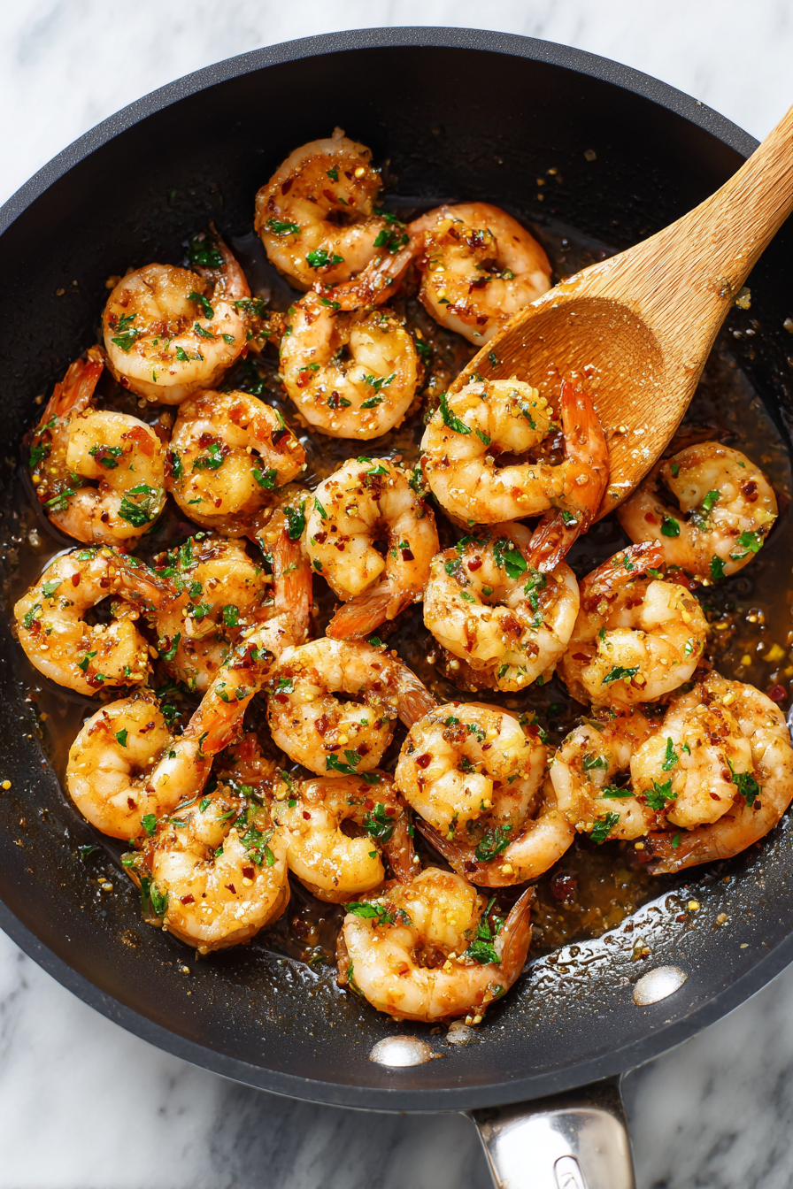 Stir occasionally until shrimp are fully cooked and coated in sauce.