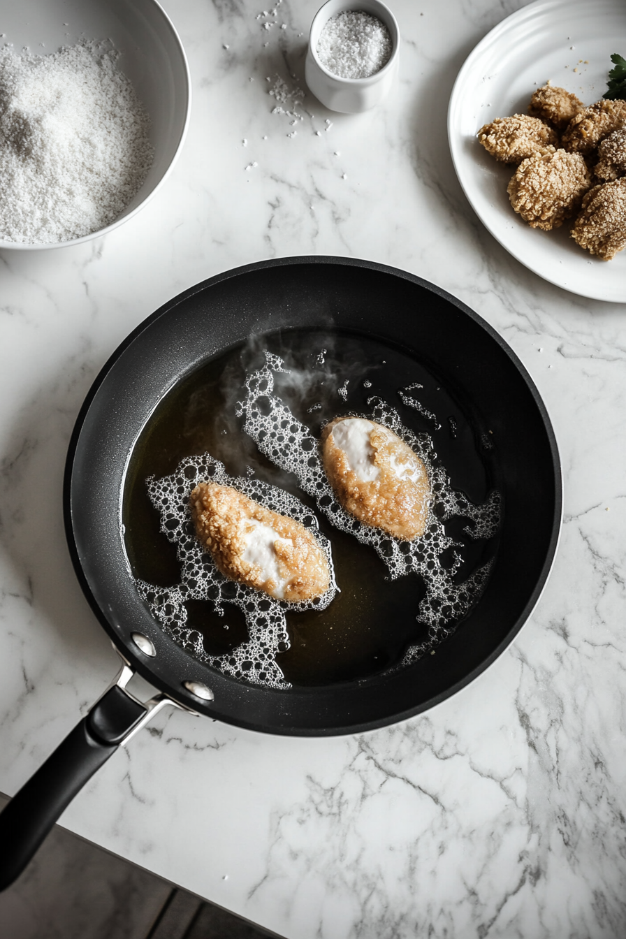 Fry chicken pieces for 3-4 minutes per side or until golden brown and cooked through.