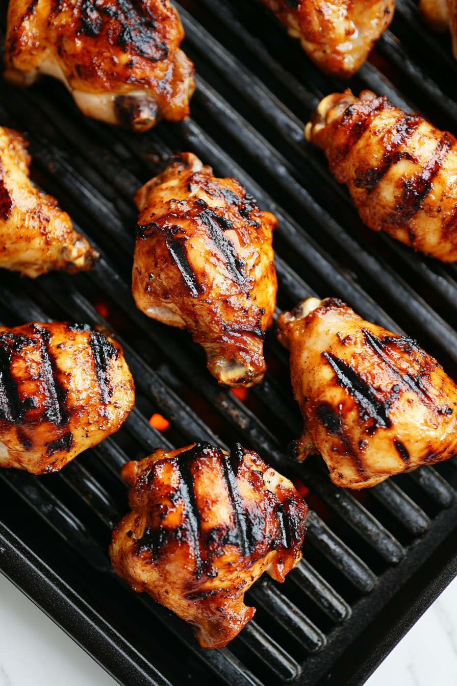 Grill chicken for 25–30 minutes, turning halfway through and basting with leftover marinade if desired.