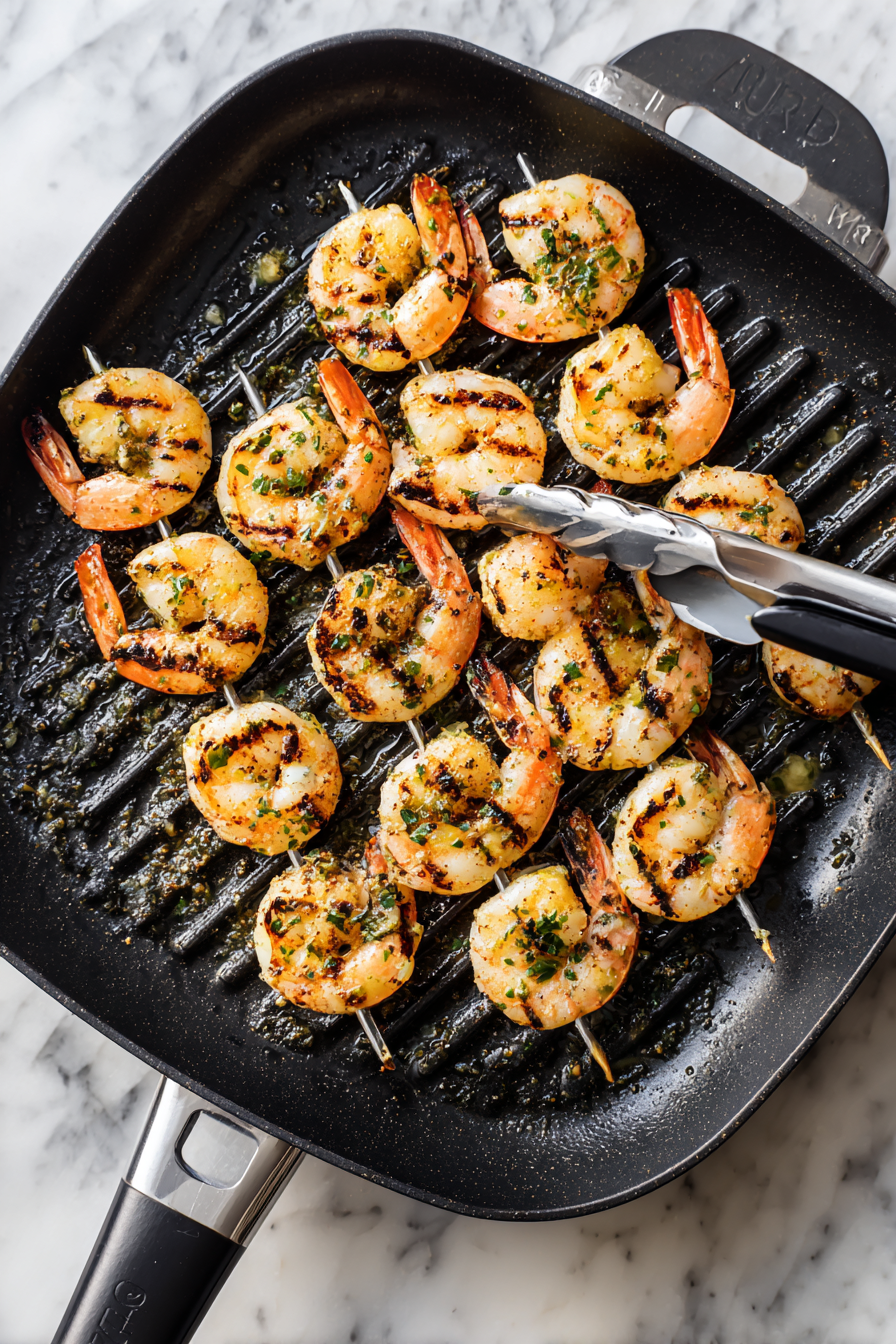 Grill shrimp for 2–3 minutes per side until pink and slightly charred.