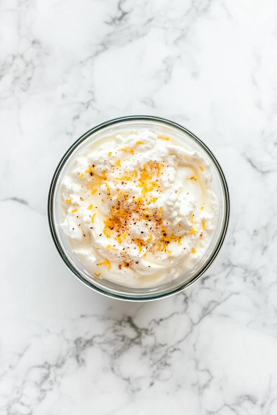 Meanwhile, mix crème fraîche, grated shallot, Aleppo pepper, lemon juice, and lemon zest in a small bowl.