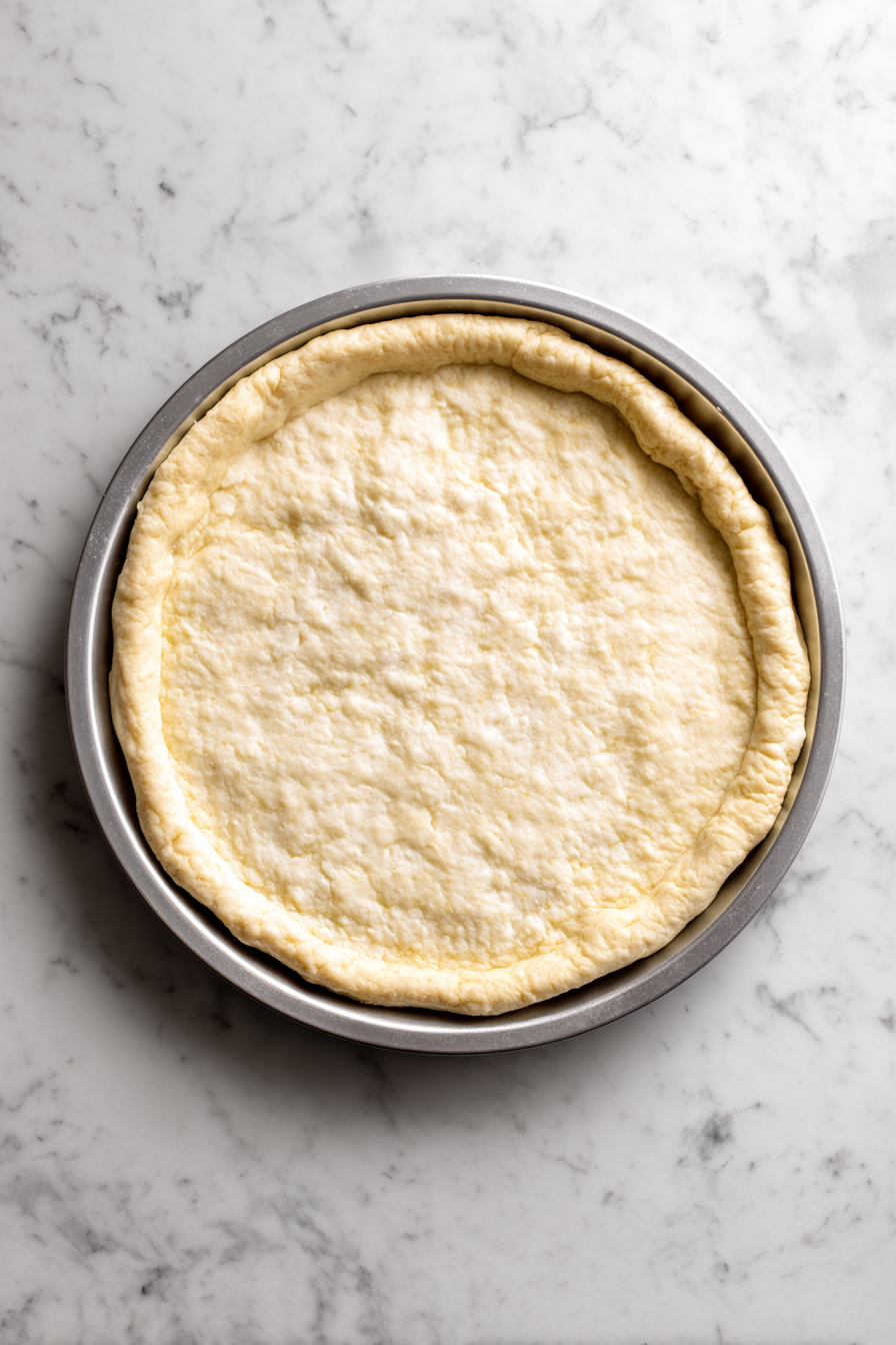 Place the pre-baked pizza crust on a tray or pizza stone.