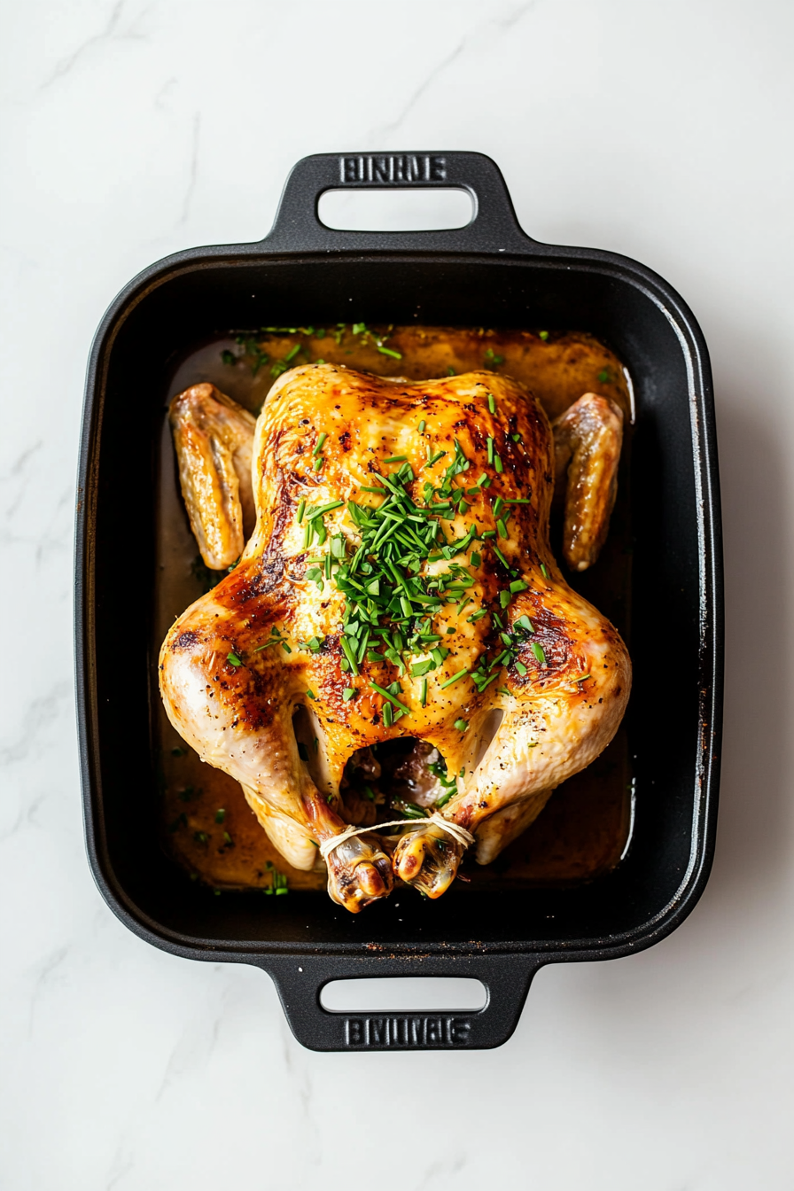 In the last 10 minutes of roasting, spread the crème fraîche mixture over the chicken.