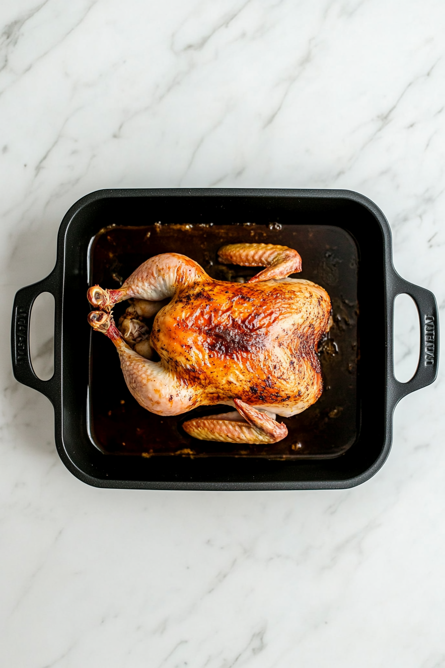 Roast for about 1 hour and 15 minutes, basting occasionally with pan juices.