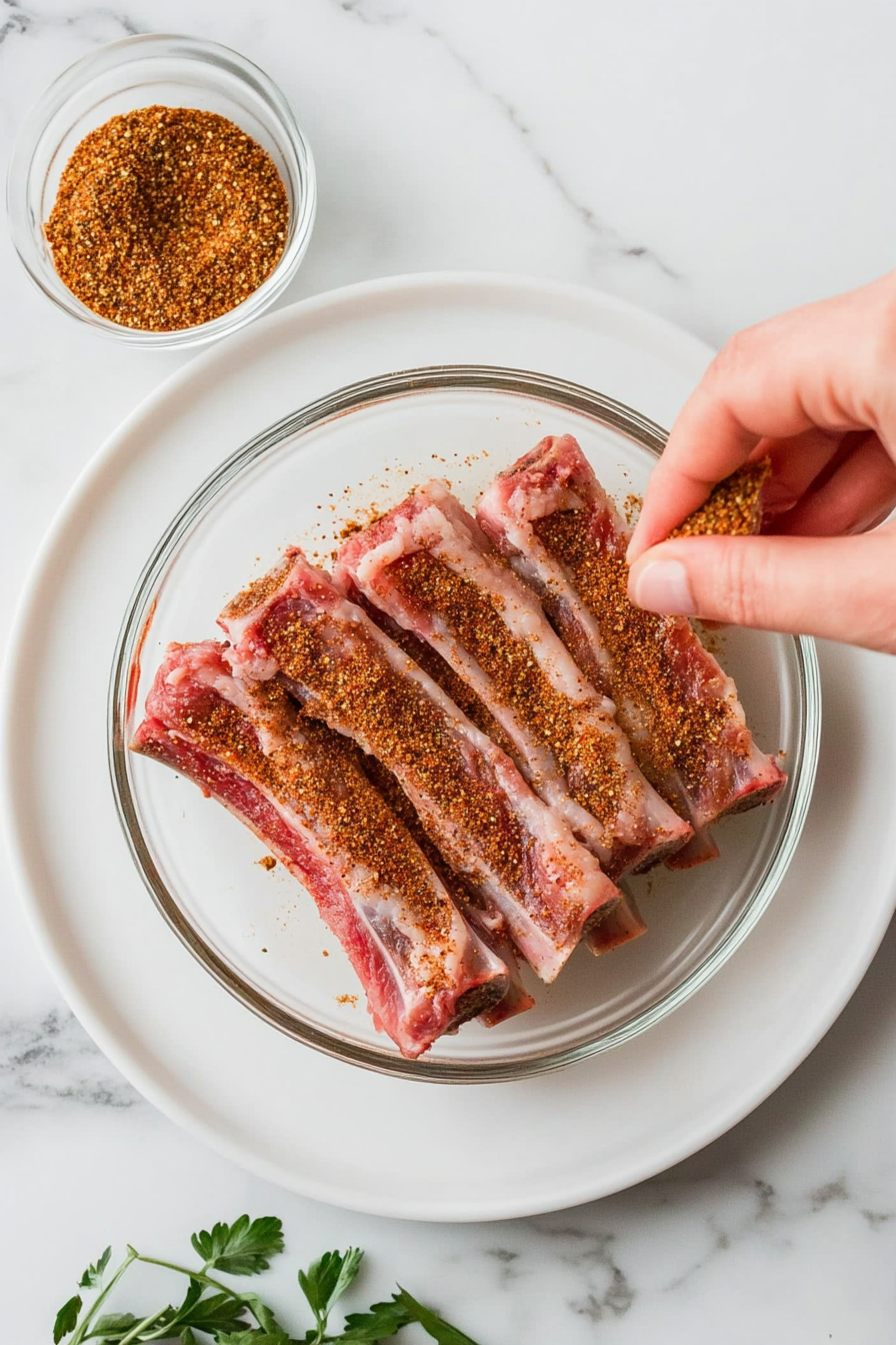 Rub the spice blend evenly over all sides of the ribs.