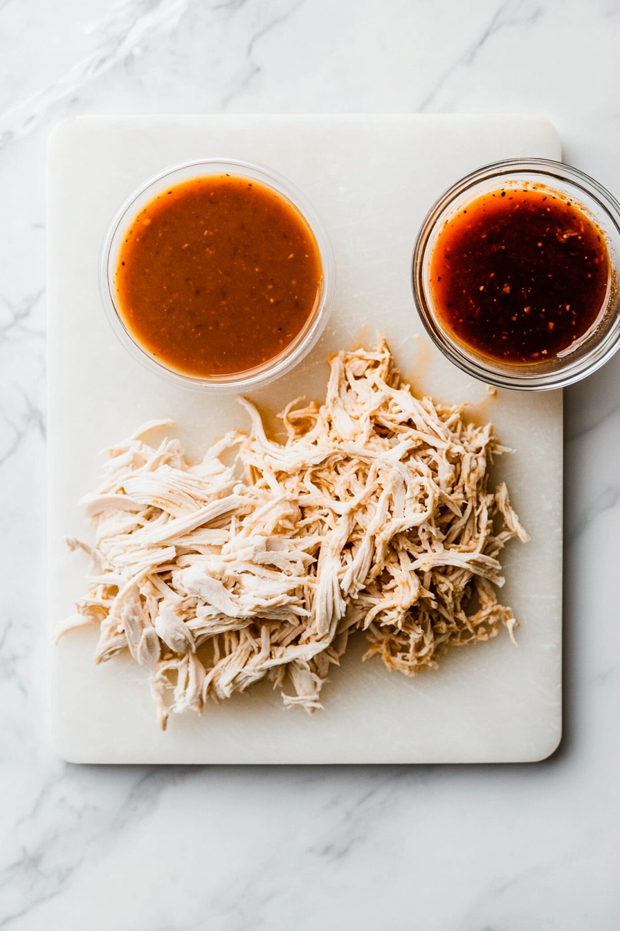 Combine: Add red chile sauce and hominy to the stock. Return shredded chicken to the pot.
