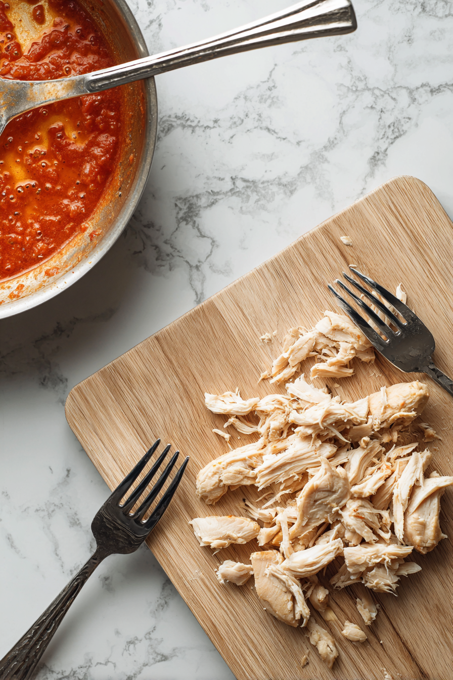 Remove chicken and shred using two forks.