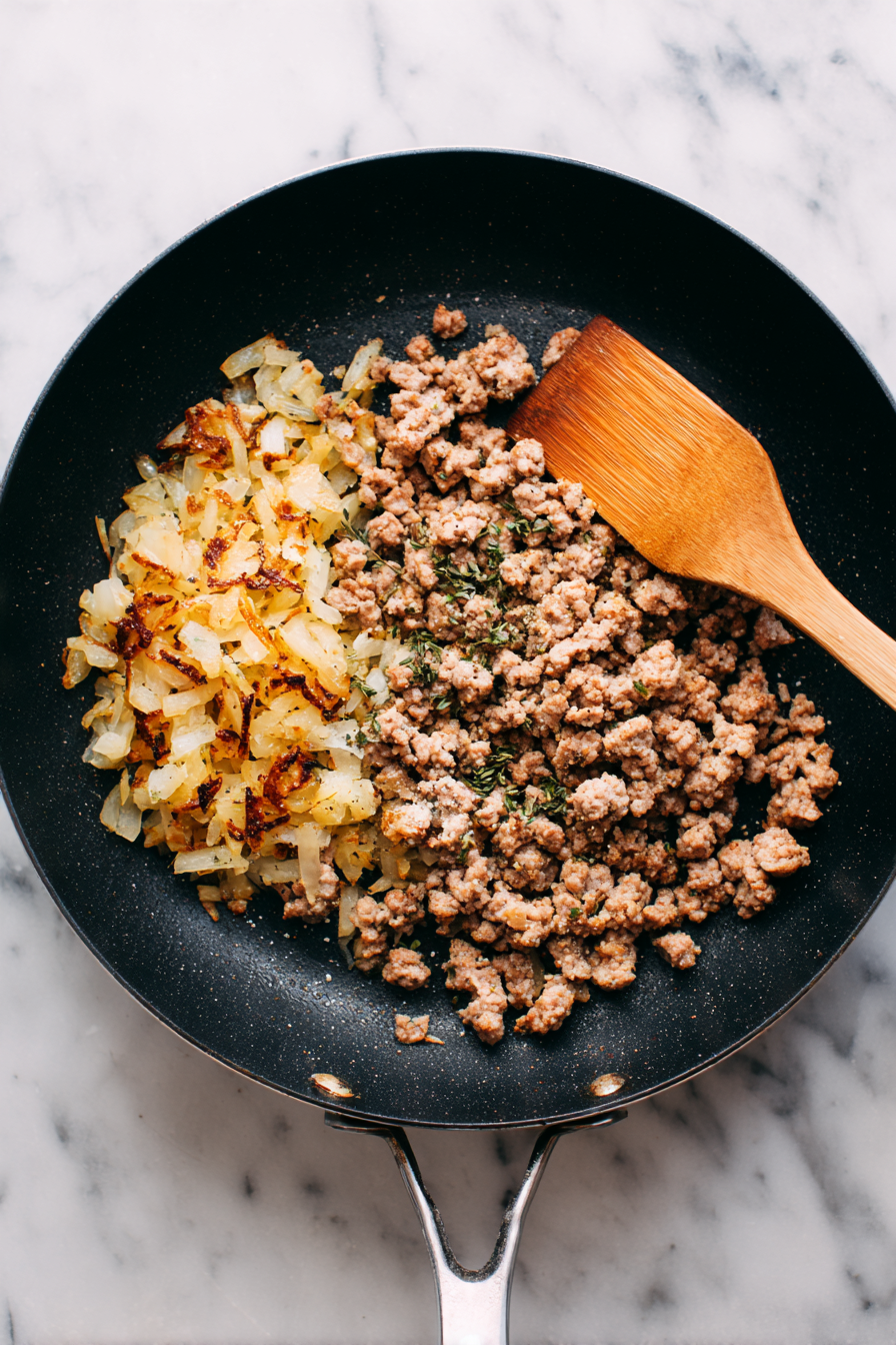 Stir in diced ham, onion, and bell pepper. Sauté until tender.
