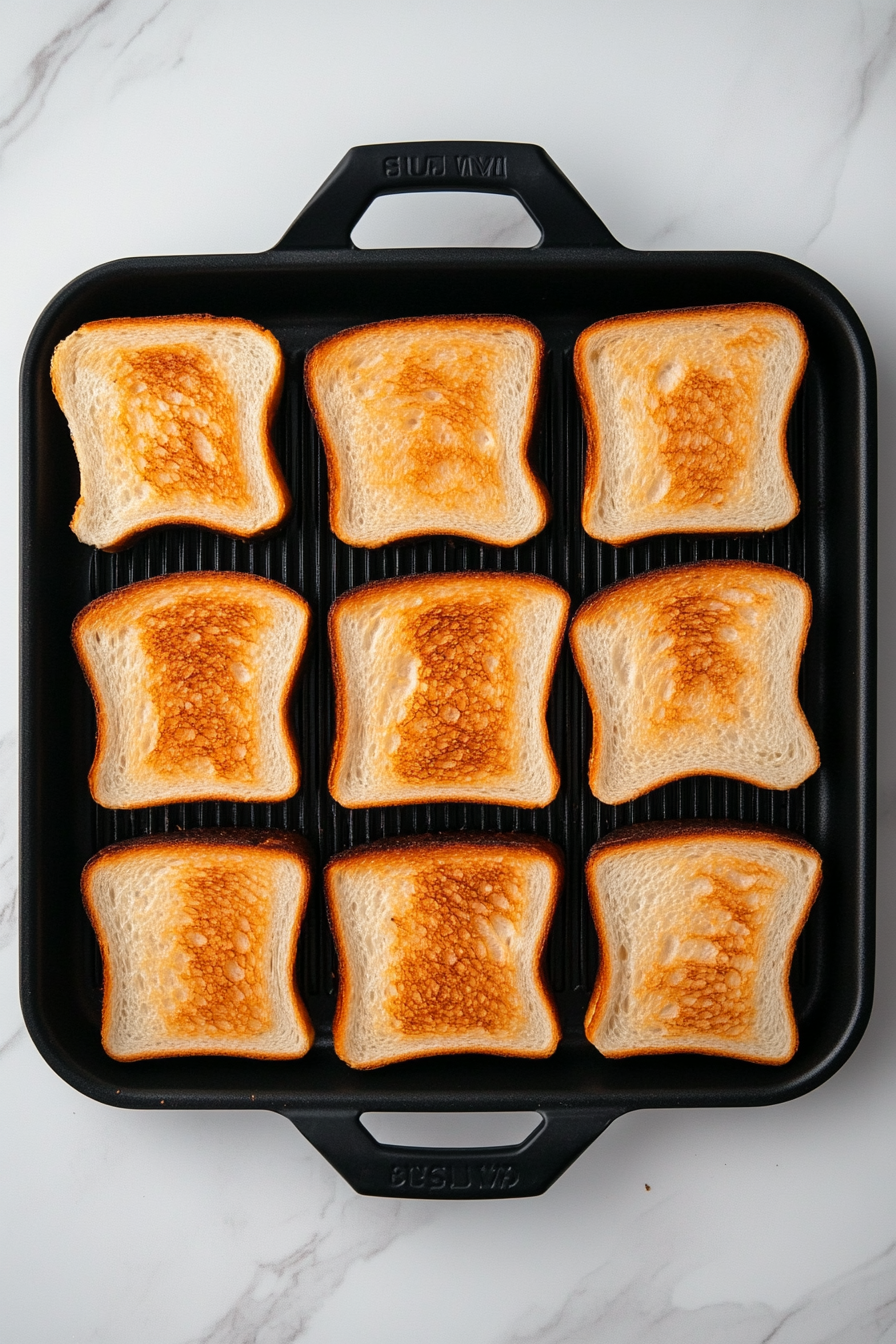 Toast the sandwich bread slices until golden brown.