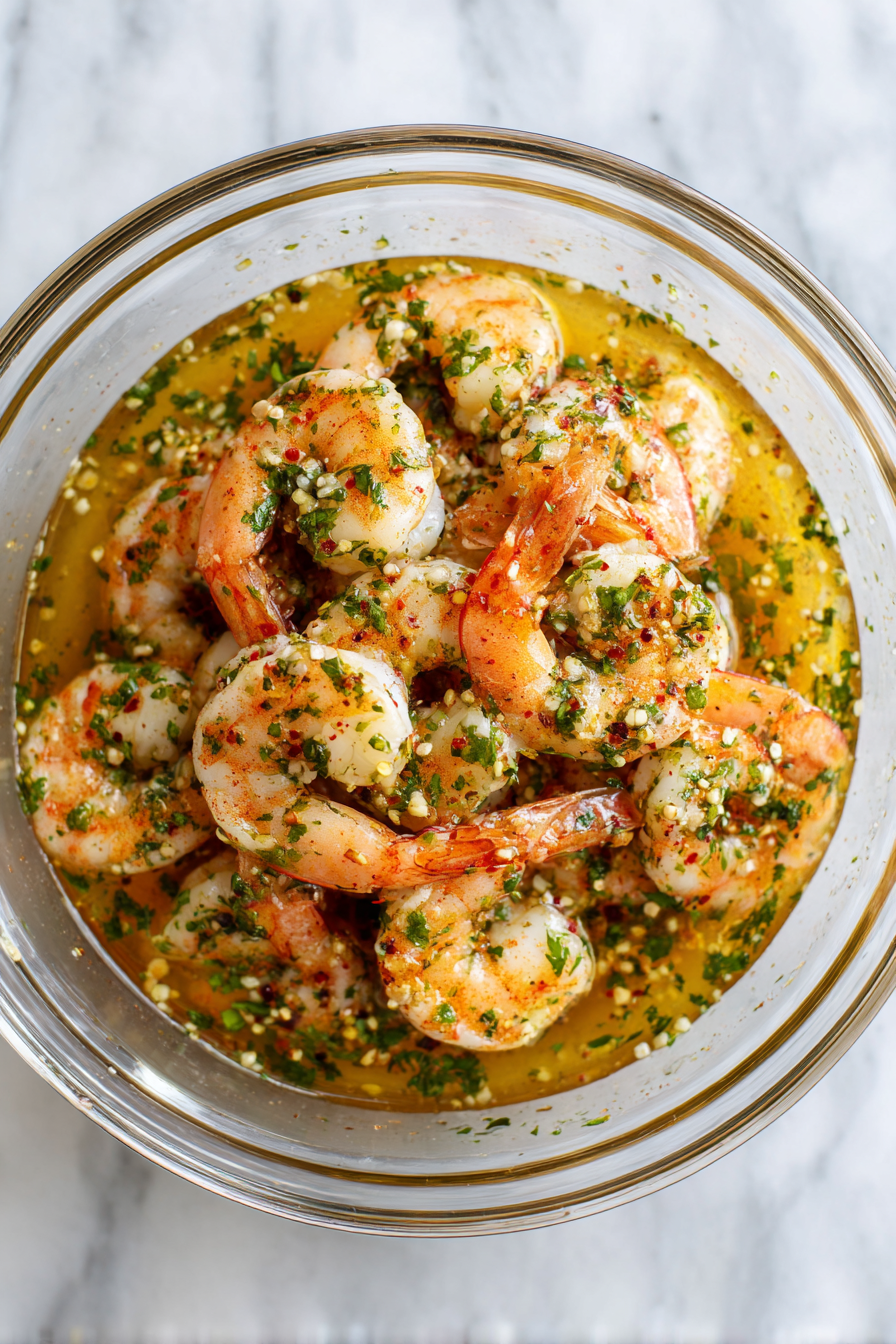 Add peeled, deveined shrimp and toss well to coat.