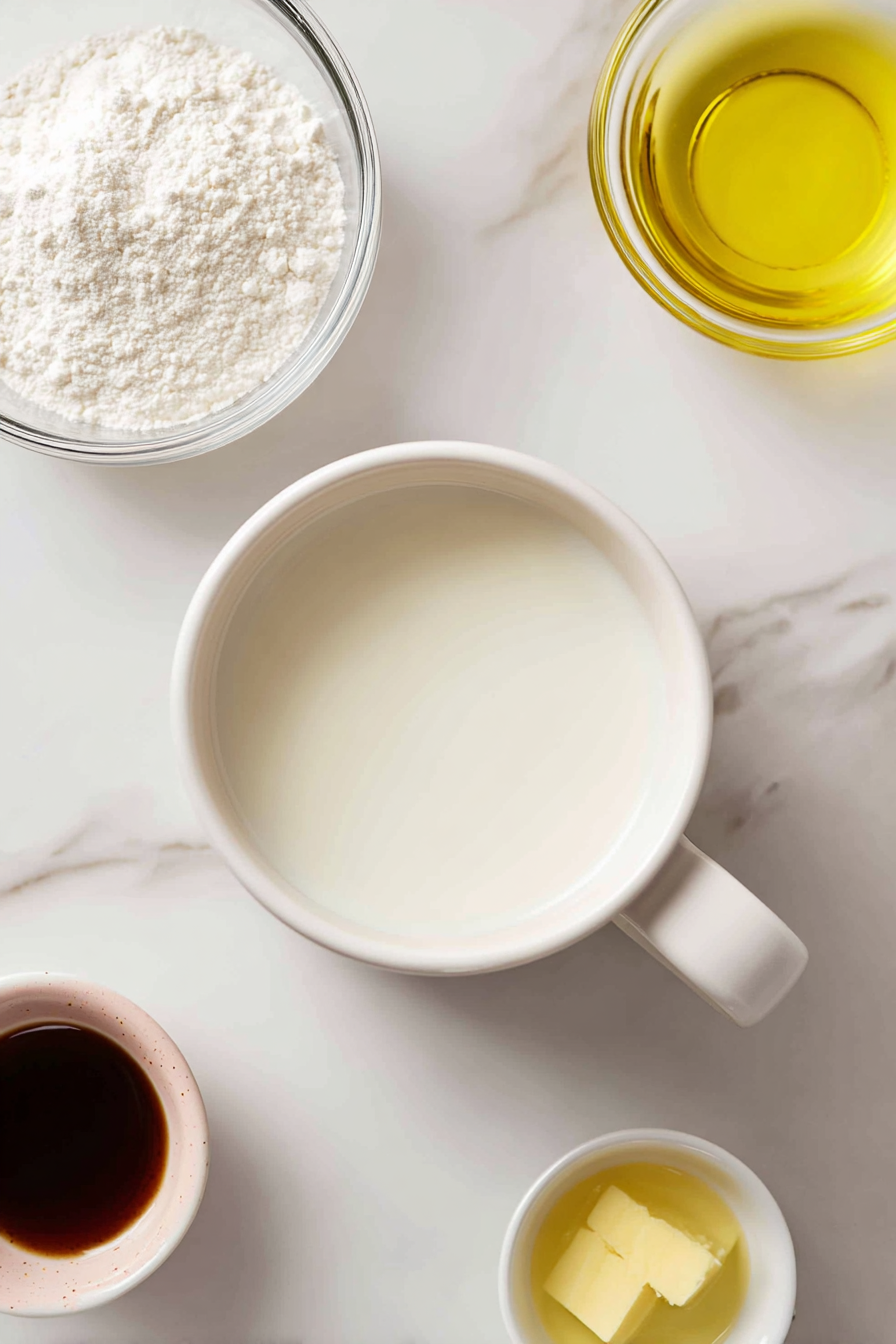 Add milk, oil, and vanilla extract to the mug.