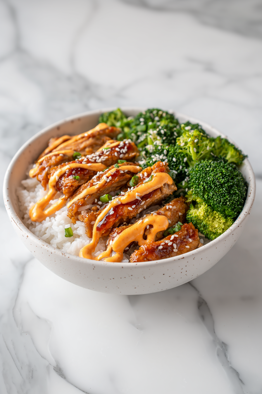 Delicious Sticky Chicken Rice Bowls Recipe! Serve hot with Cucumber Tomato Salad or a refreshing Iced Tea Lemonade.