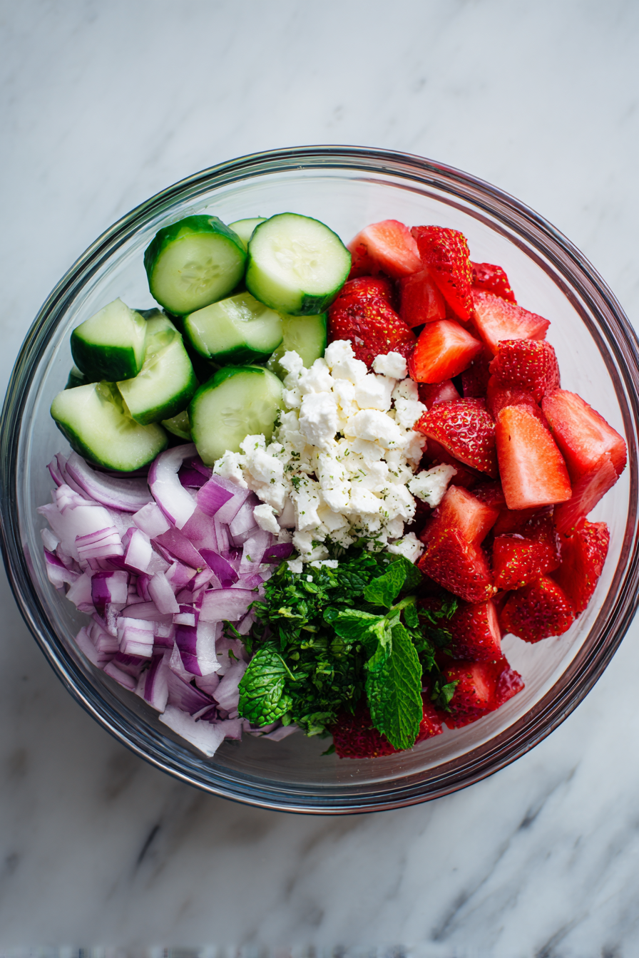 Add all the chopped ingredients to a large mixing bowl.