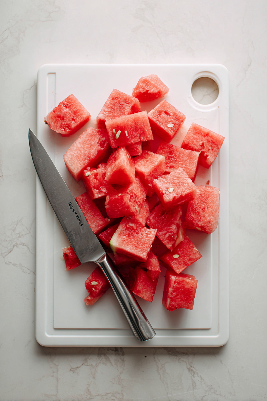 Cut the watermelon into chunks and remove any seeds.