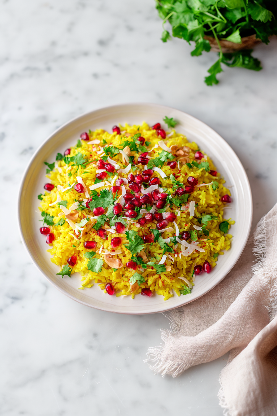 Finish with lime juice, cilantro, and garnish with sev, coconut, or pomegranate. Easy Poha Recipe for Quick Breakfast!