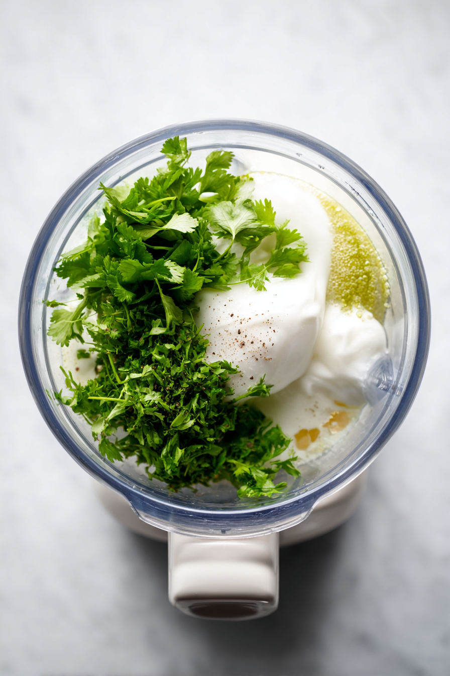 Blend all dressing ingredients until smooth and creamy.