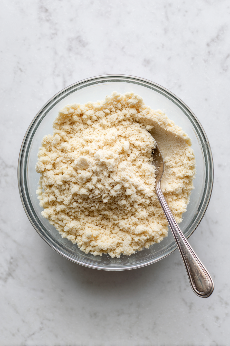 Cut in cold butter until mixture turns crumbly.