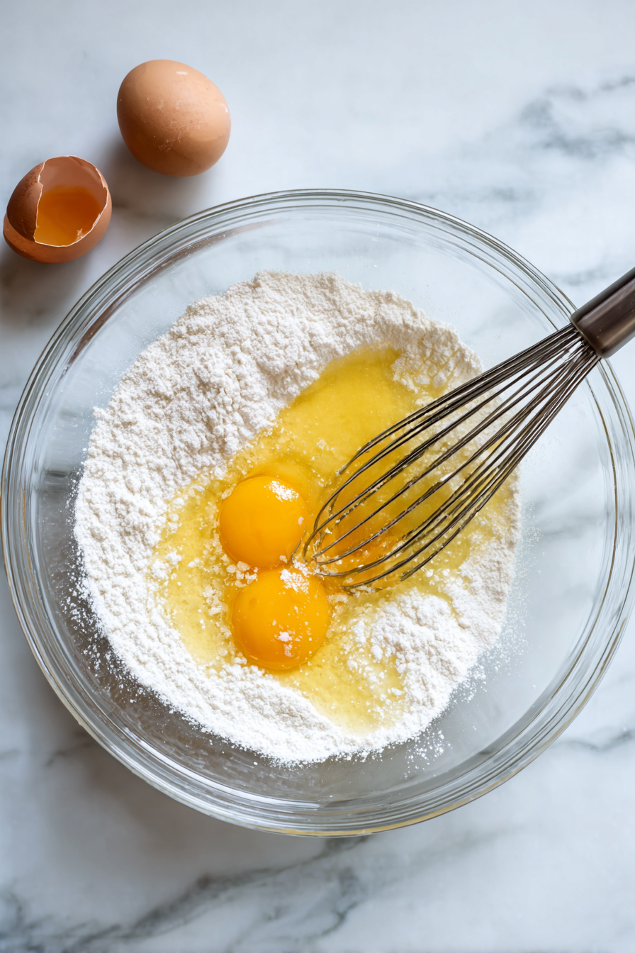 In a bowl, mix Jiffy cornbread mix with eggs and milk until smooth.