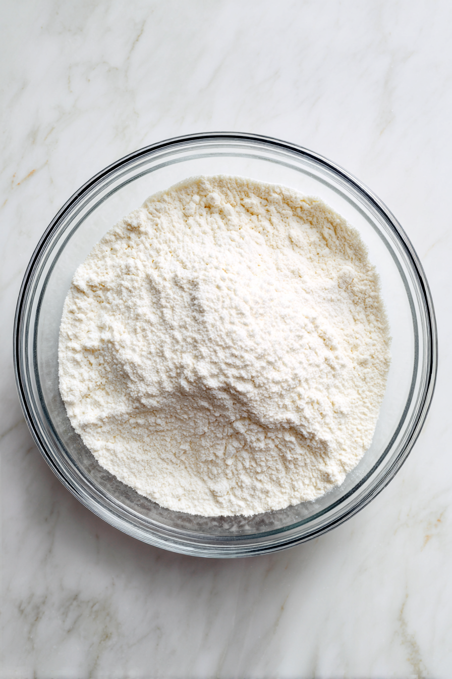 In a large bowl, whisk together flour, sugar, baking powder, and salt.