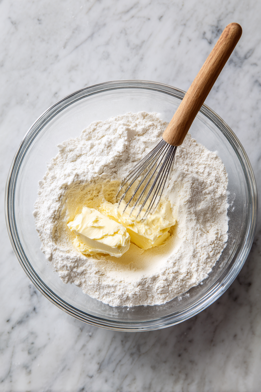 In a bowl, mix 2 cups flour, confectioners' sugar, and softened butter until crumbly.