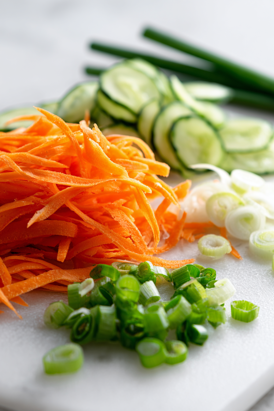 Peeling and Cutting Carrots, Cucumbers, and Green Onions