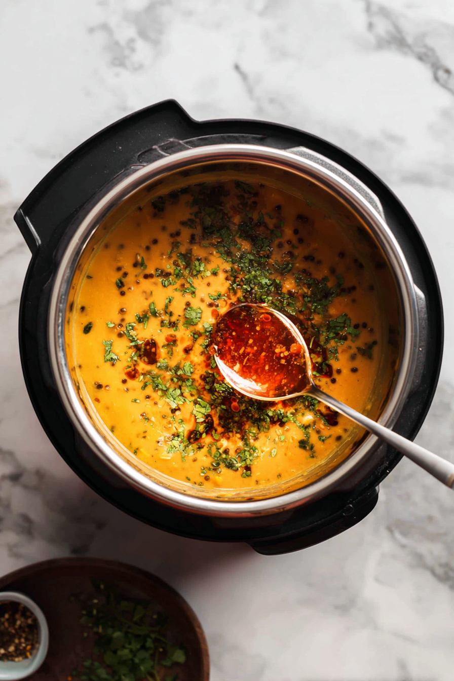 Pour the tadka over the dal and mix well.