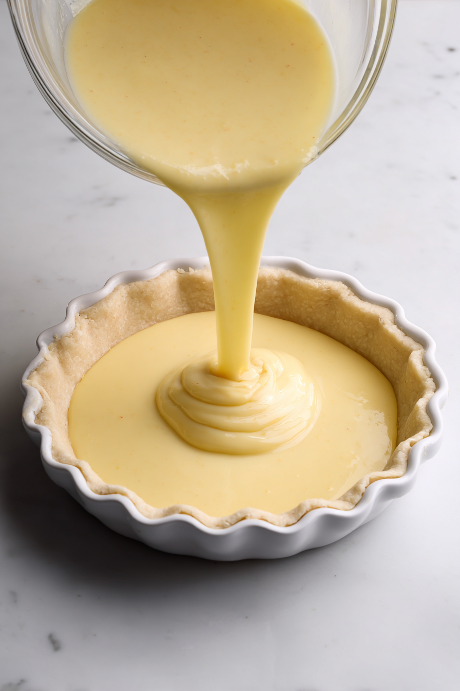 Pour the filling into an unbaked 9" pie crust.