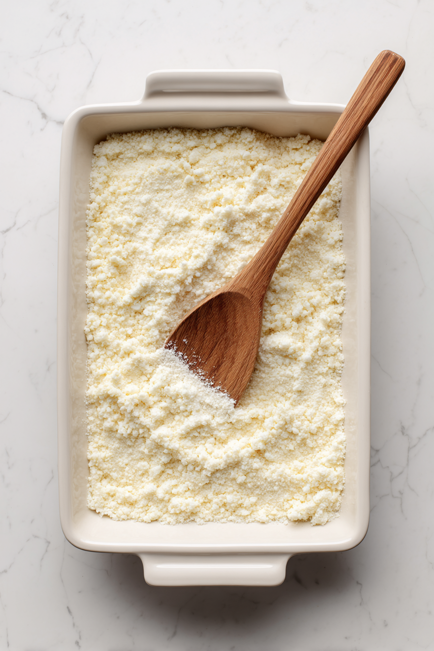 Press the mixture into a greased 9x13 inch baking dish and bake for 15 minutes.