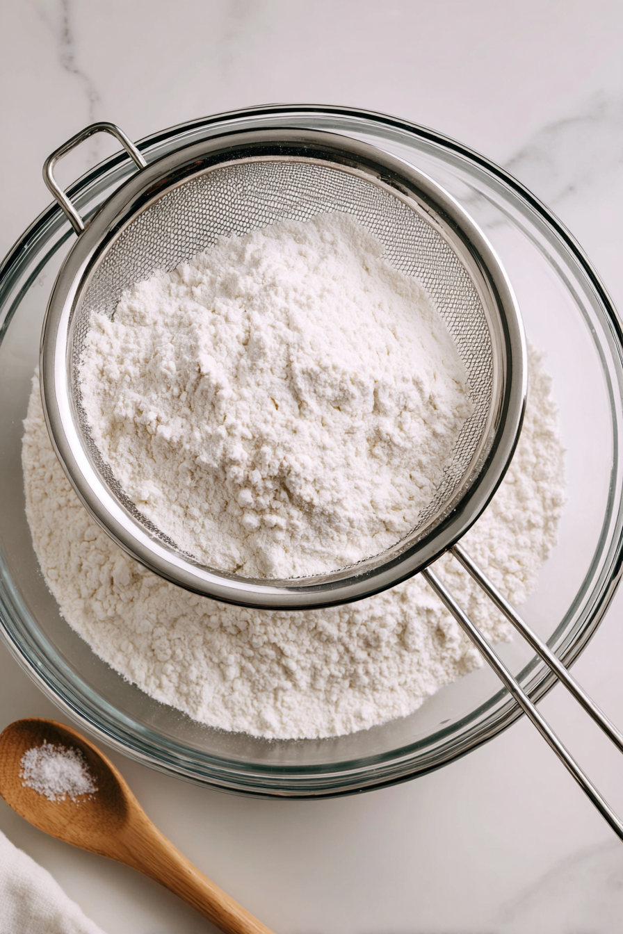 In a separate bowl, sift cake flour and baking powder together.