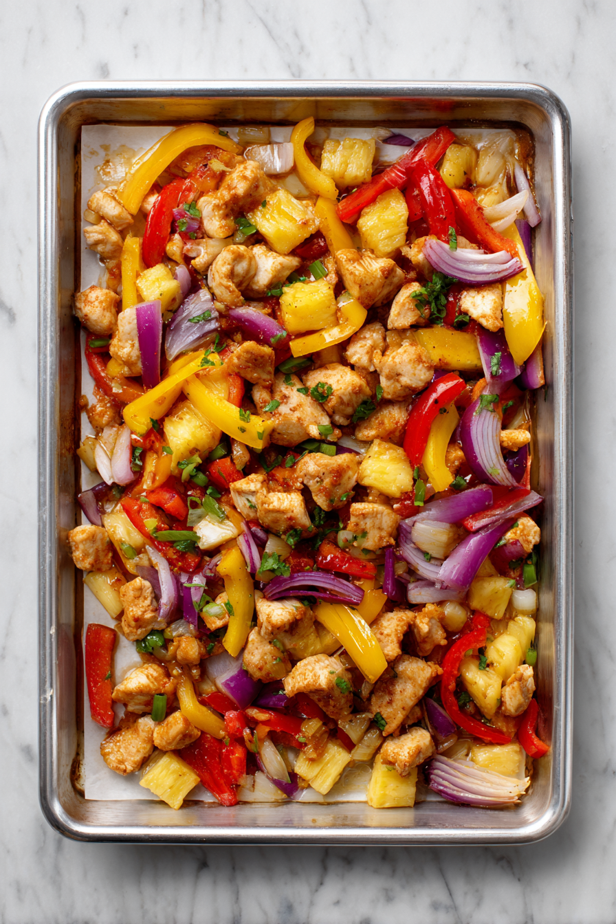 Spread everything into a single layer on the sheet pan.